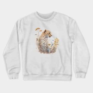 Watercolor Cheetah in Nature, Floral Design Crewneck Sweatshirt